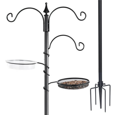 Bird Feeding Station Kit - 77" Bird Feeder Pole with 5 Prong Base, Wild Bird Feeder Stand for Outdoors Hanging Bird Feeders - Black
