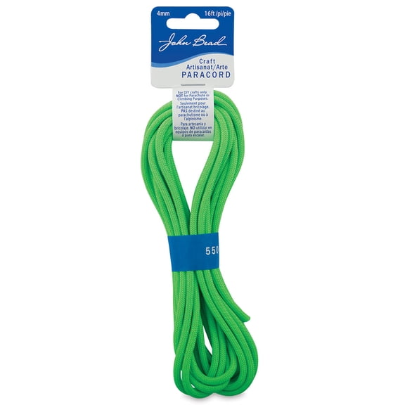 John Bead Craft Paracord  - Neon Green, 1/8" diam, 16 ft long