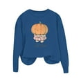 thumbnail image 5 of Ounisa Halloween Women's Pullover Thanksgiving Sweatshirt Pumpkin Horrible Smile Printed Crew Neck Blouse Long Sleeve Tops with Pocket, 5 of 5