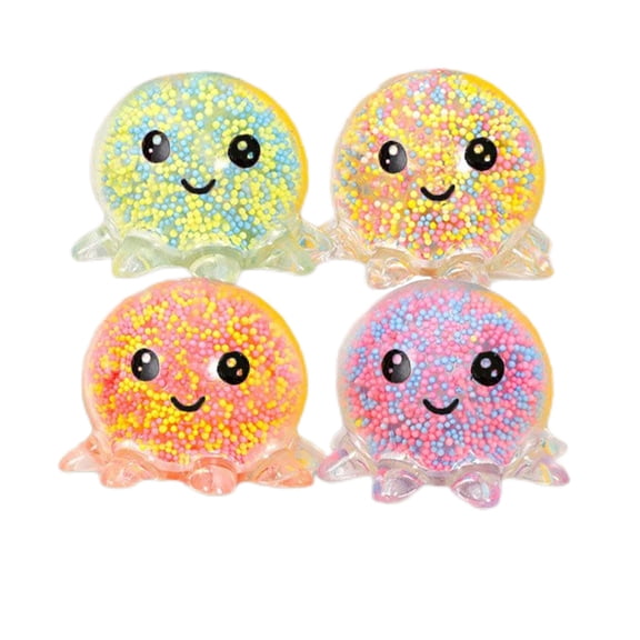 Glow in The Dark Octopus Squishy Toy with Material and Glitter Beads, 2-Pack, Random Colors, for Adults and Kids, Relaxation Squeeze Toy