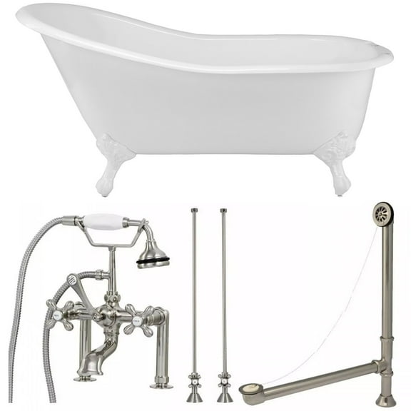 Vintage Tub & Bath Charlotte 67 Inch Cast Iron Slipper Clawfoot Tub Package