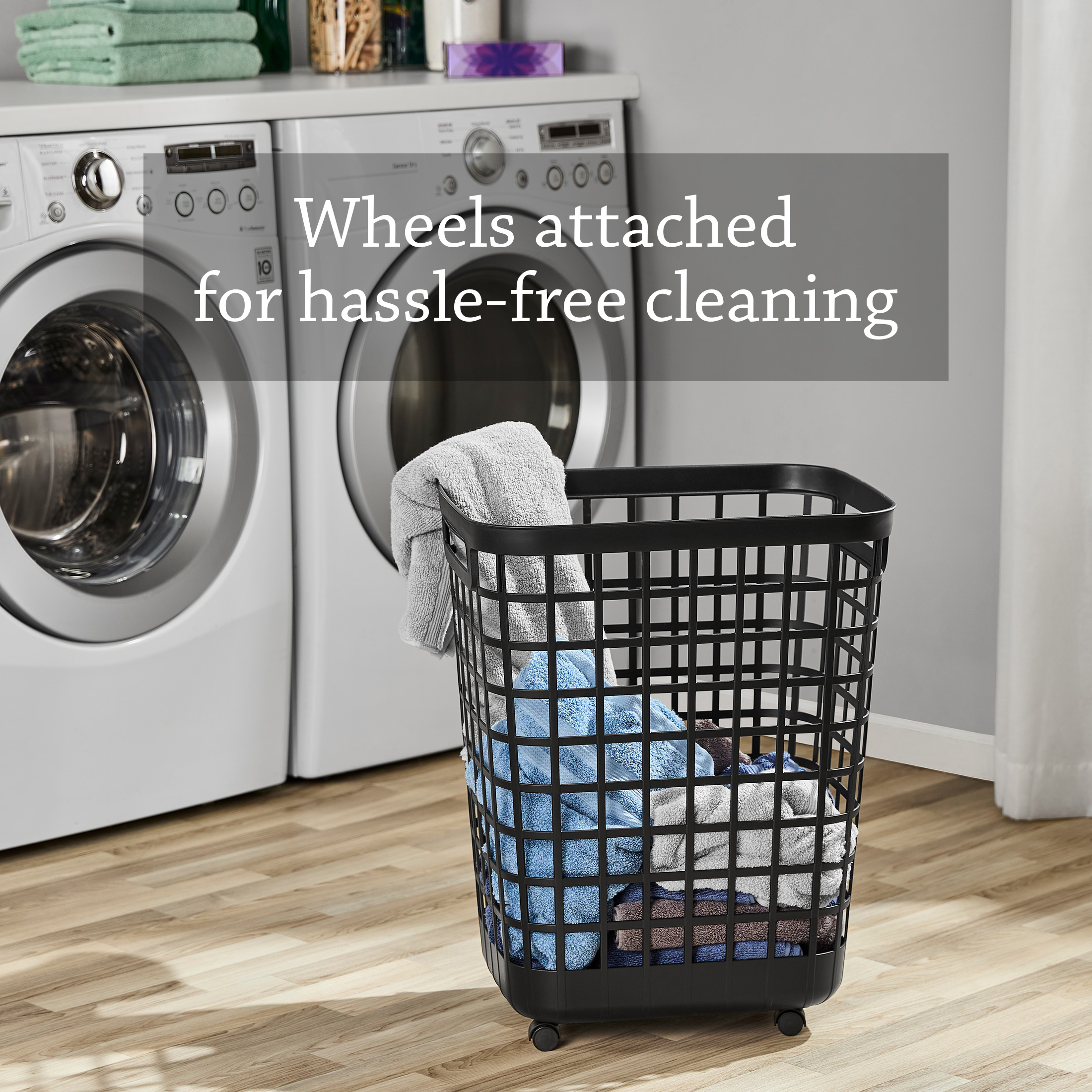 Mainstays 2.6 Bushel Rolling Laundry Hamper, Black photo 3