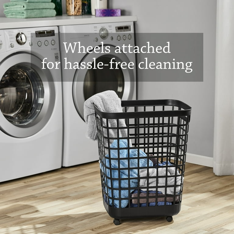 Mainstays Laundry Hamper Black 2.6 Bushel Rolling Open-Top Plastic