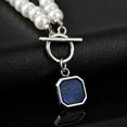 thumbnail image 6 of Men Stainless Steel Lapis Lazuli Square Steel Color Pendant Pearl-Like Necklace, 6 of 10