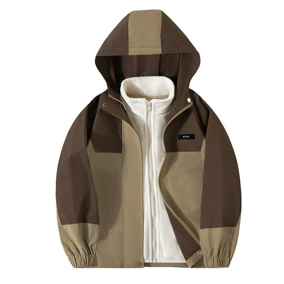 Agkizg Fall Boys Girls Rain Jackets,Boys Girls Waterproof with Hood Lightweight Raincoat,Warm Coat Watertightness Three-in-One Hooded Hardshell Jacket with Inner Liner Two-Piece Set Hiking Jackets