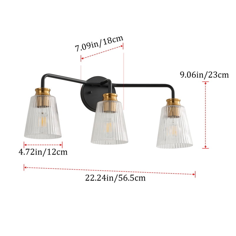 22.24" Contemporary Vaniy Light, 3-Light Bathroom Light Fixtures with Clear Glass Shades for Bedroom, Hallway & Entryway