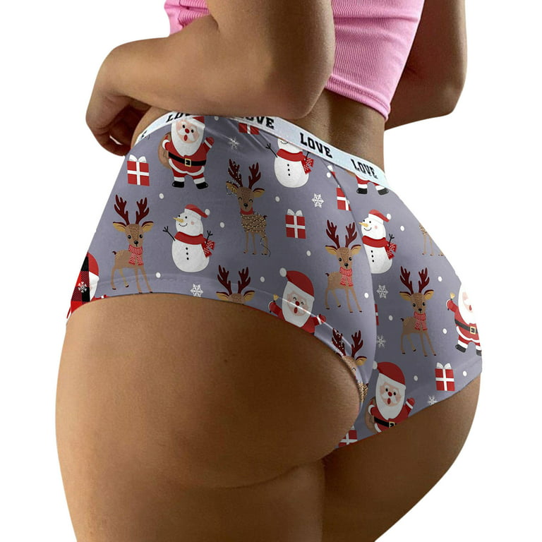 XFLWAM Womens Underwear Cotton Lace Waistband Womens Christmas Print Shorts  Boxer Brief Underwear Underwear Gray M