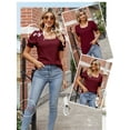 thumbnail image 7 of QAFOPEH Women Square Neck Puff Short Sleeve Smocked Cuffs Tunic Solid Color Top, 7 of 7