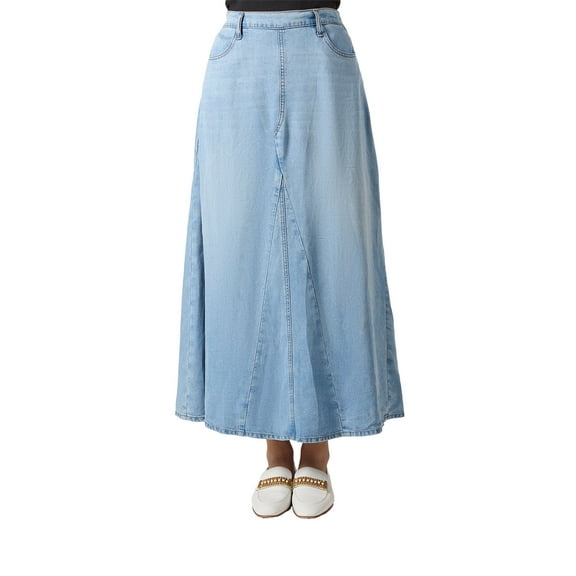 MeMoi Women's Flared 4-Panel Lyocell Denim Maxi Skirt - Womens - Female