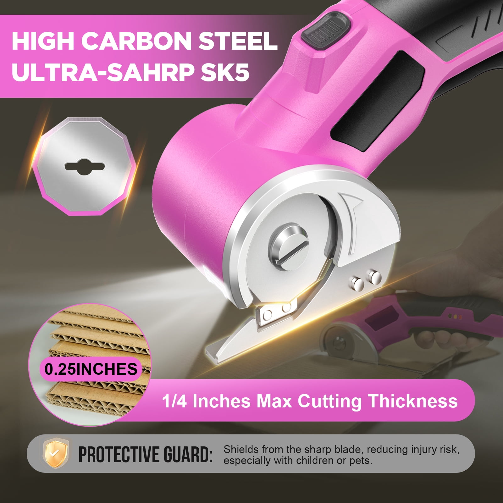 4V Cordless Electric Scissors, Rechargeable Cardboard Cutter with 2 Safety Blades & Storage Bag, Rotary Box Cutter for Fabric Leather Carpet Plastic