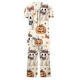 thumbnail image 5 of Tnhcen Halloween Party Women's Halloween Pajama Set Short Sleeve Button Front Top & Capri Pants 2 Piece Loungewear Soft Stretch Plus Size S-3XL Sleepwear, 5 of 6