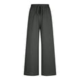 thumbnail image 6 of Moxiu Women Linen Pants Dressy Wide Leg Drawstring Palazzo Lounge Pant Elastic Waist Boho Beach Vacation Summer Travel Dark Gray,L, 6 of 9