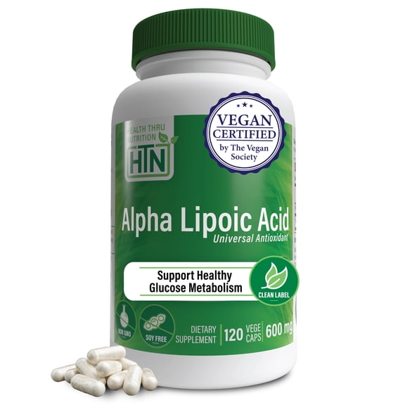 Alpha Lipoic Acid 600mg 120 Vegecaps Certified Vegan (Non-GMO) by Health Thru Nutrition
