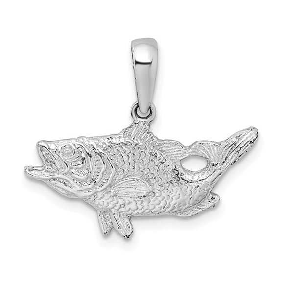 Finest Gold Sterling Silver Polished Open Mouth Bass Fish Pendant