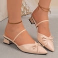 thumbnail image 6 of Samdudou Dress Shoes for Women Elegant Closed Pointed Toe Low Block Heel Slip On Mules Delicate Bow Accent Elastic Ankle Strap Office Work Pumps Evening Party Footwear, 6 of 9