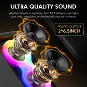 JYX Party Speaker, Portable Outdoor Bluetooth Speaker with 2 Microphones, Led Lighting, Retro Leather Deep Bass PA System for Singing, T39