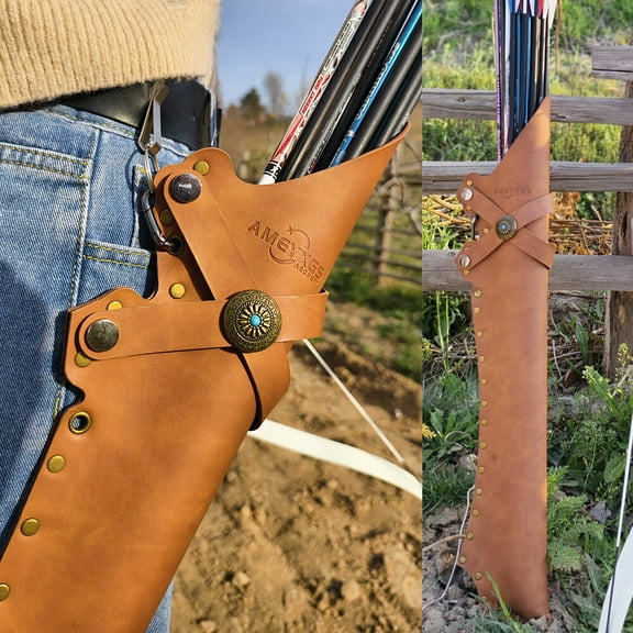 SHARROW Traditional Arrow Quiver Archery Hip Holder Bag Leather Waist Bow Hunting Target