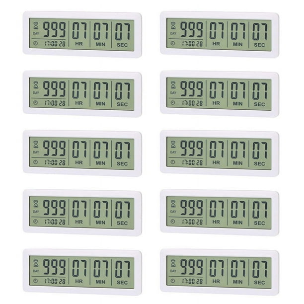 10X Reloj con Temporizador de Cuenta Regresiva Digital Grande - Temporizador de Reloj de Cuenta Regresiva de 999 Días para Cocina de Laboratorio de Graduación (Blanco)