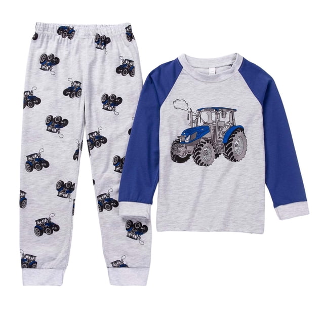 Ketyyh-chn99 Boys Girls Ribbed Knit Pajamas Sets 2pc Boys Comfortable Breathable Long Sleeved Home Clothes Two Piece Set With Cute Truck Pattern Size for 2-3 Years,Blue