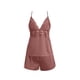 thumbnail image 5 of Mujeres Seda Pijamas Conjunto Pantalones Cortos Encaje Casual Recorte, Pendiente Cuello en V Hielo Seda Dos Piezas de Ropa de Dormir, 5 of 6