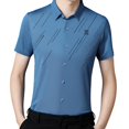 thumbnail image 3 of Camisa de Manga Corta para Hombres, Suéter con Solapa Informal, Cómoda Suelta, Ropa de Calle Informal para Hombre, Camisa de Vestir de Manga Corta Yinane  camisa de rayas, 3 of 8
