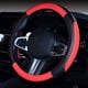 thumbnail image 1 of Funda de cuero para volante de coche (negro-rojo), universal, de 38 cm, suave, transpirable, antideslizante, curvada y deportiva., 1 of 5
