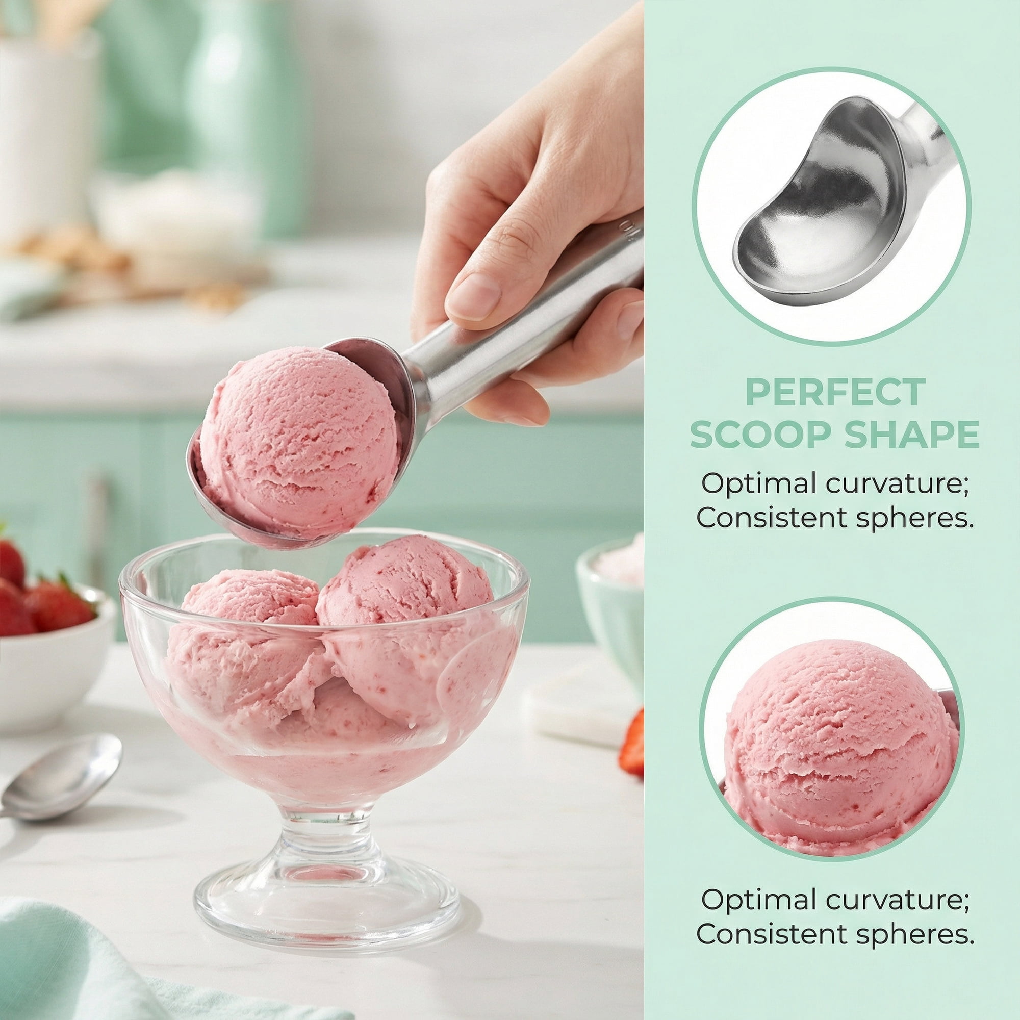 Unique Bargains Stainless Steel Ice Cream Scoop with Easy Release Silver 2.8in