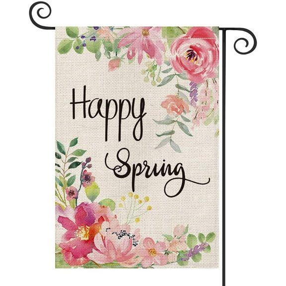 AVOIN Happy Spring Pink Peony Flower Garden Flag Vertical Double Sized, Seasonal Spring Yard Outdoor Rectangle Decoration 12.5 x 18 inch