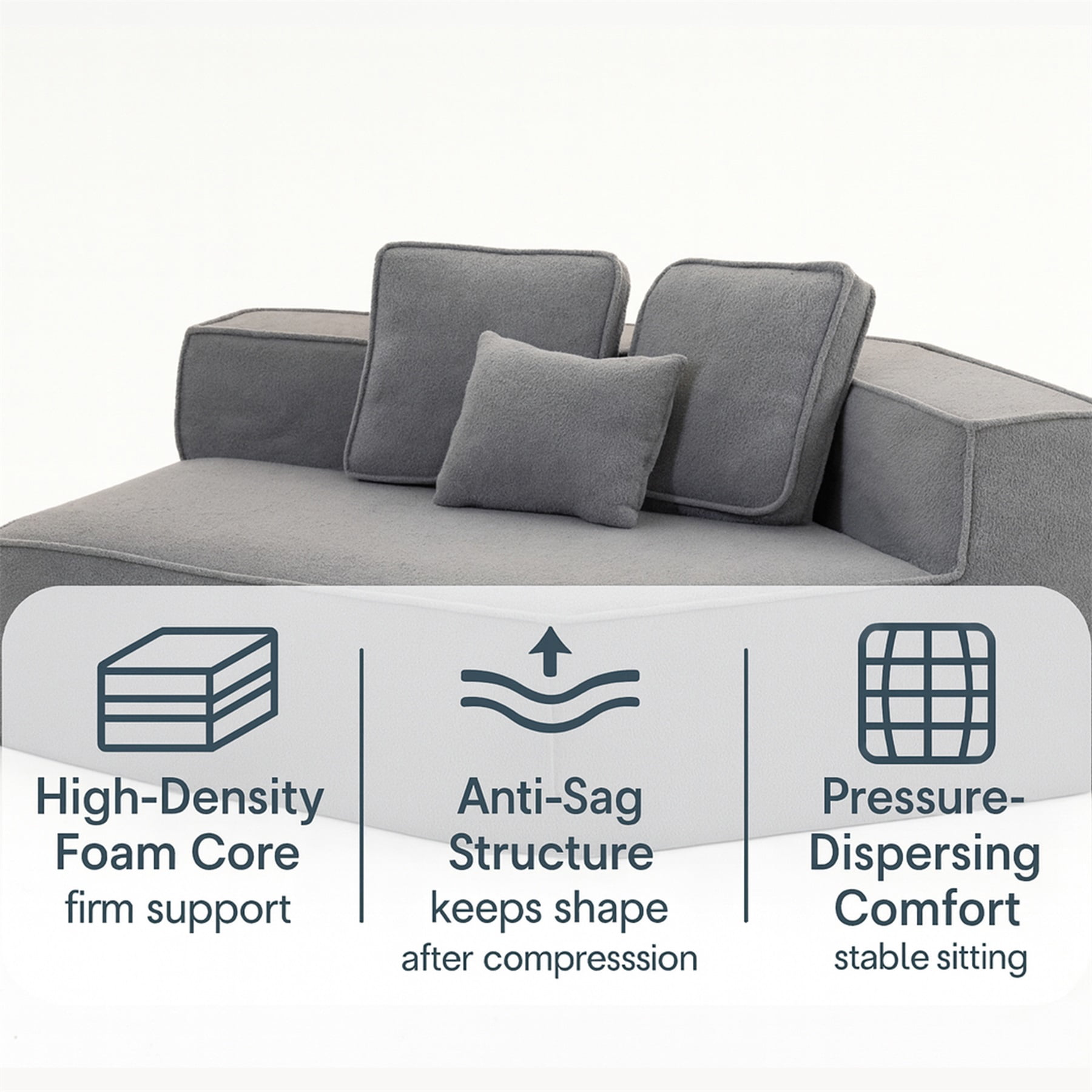 Hommoo Teddy Fleece Single Sofa Chair,Compressed Modular Floor Couch with Wide Seat and 3 Back Cushions, Soft All-Foam Support, Cozy Lounge Chair for Home, Kids & Pets, Right Side, Blue Gray