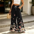 thumbnail image 2 of Sewkxo Womens Wide Leg Pants Drawstring Elastic High Waisted Ruffle Hem Palazzo Pants with Pockets,Dark Gray M, 2 of 6