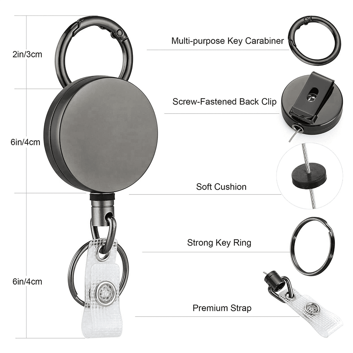 10 Pack Heavy Duty Retractable Badge Holder Reels, Metal ID Badge Holder with Belt Clip Key Ring for Name Card Keychain