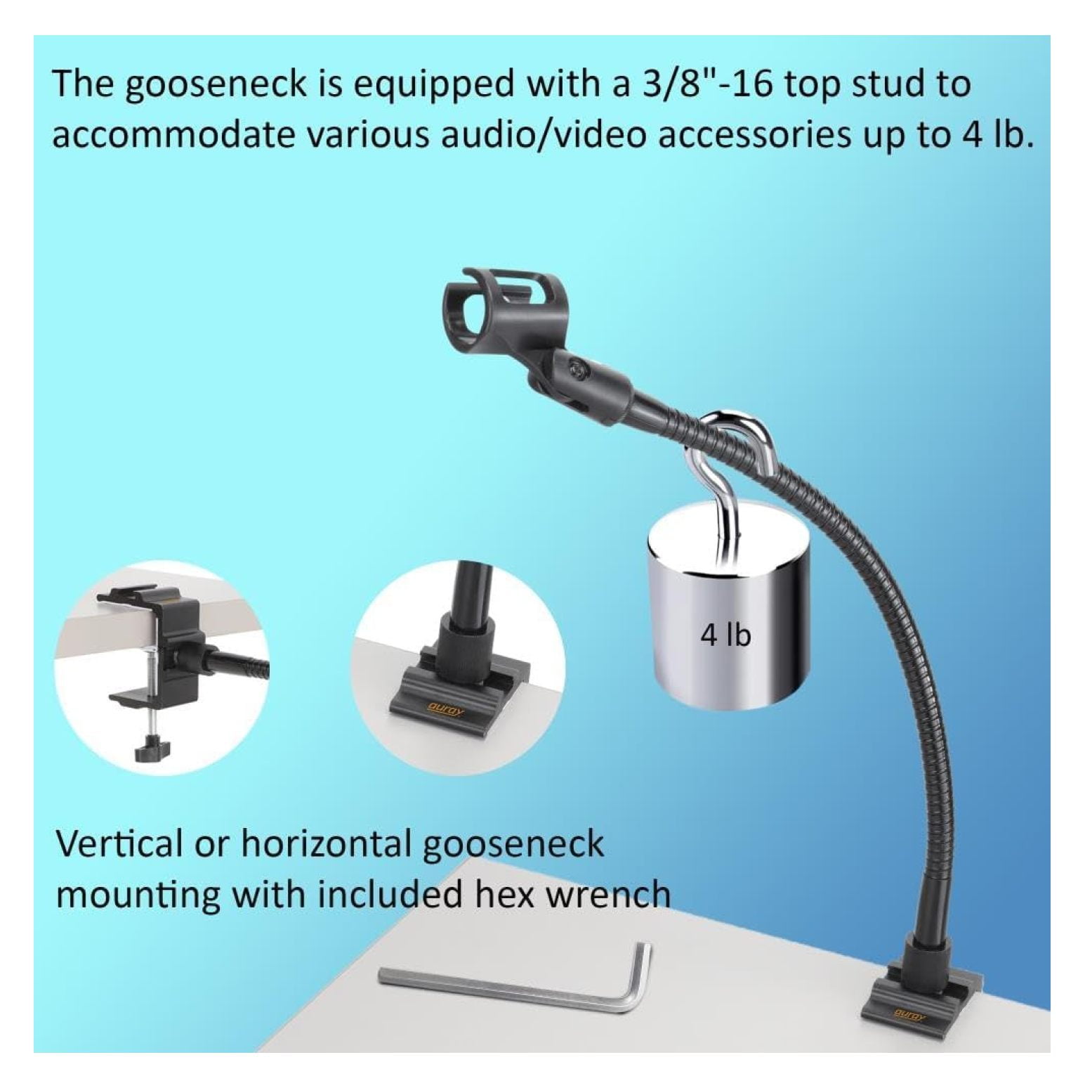 Microphone Arm Stand Long 20'' Sturdy Gooseneck Mic Stand Adjustable Microphone Arm Stand with Clamp - Flexible Mike Stand Podium Compact Mic Arm for Desk Traveling (Black)