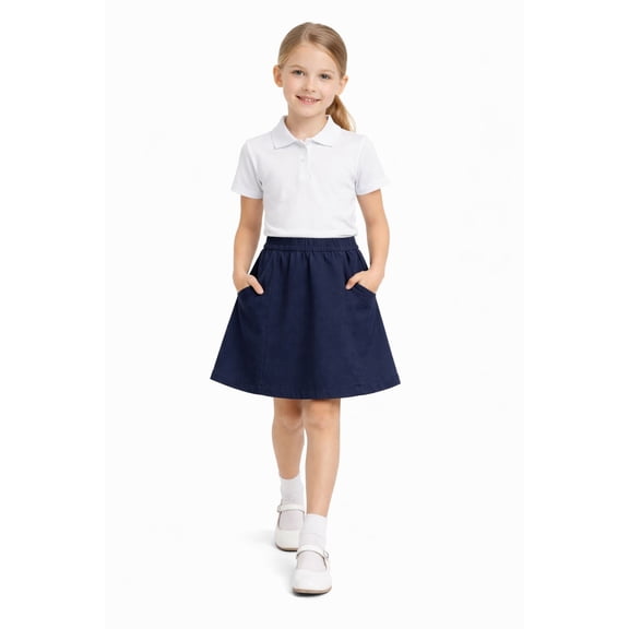 HILEELANG 4-13 Little Big Girls Skort Navy with Built-in Shorts School Uniform Twill Scooter Skirt Elastic Waist A Line with Pockets for Kids