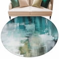 thumbnail image 2 of Abstract Art Round Living Room Rugs 8 ft, Turquoise White Paint Texture Gradient Retro Washable Large Area Rug with Non-Slip Sturdy Edge Binding Round Carpet for Dining Room Kitchen Office, 2 of 9