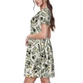 thumbnail image 2 of Easygdp Skull with Cash para Vestido Transpirable de Mujer, Vestido Suelto de Manga Corta con Pliegues y Bolsillos para el Verano, 2 of 6
