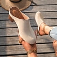 thumbnail image 2 of FRSASU Women's Leather Mules Soft Non Slip Wedge Slip-On Closed Toe Sandals Summer Casual Walking Platform Slides Beige, 2 of 9