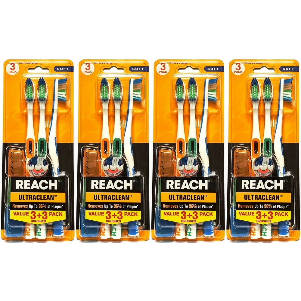 Reach UltraClean Soft Toothbrush with Covers, Assorted Colors, 3 Count