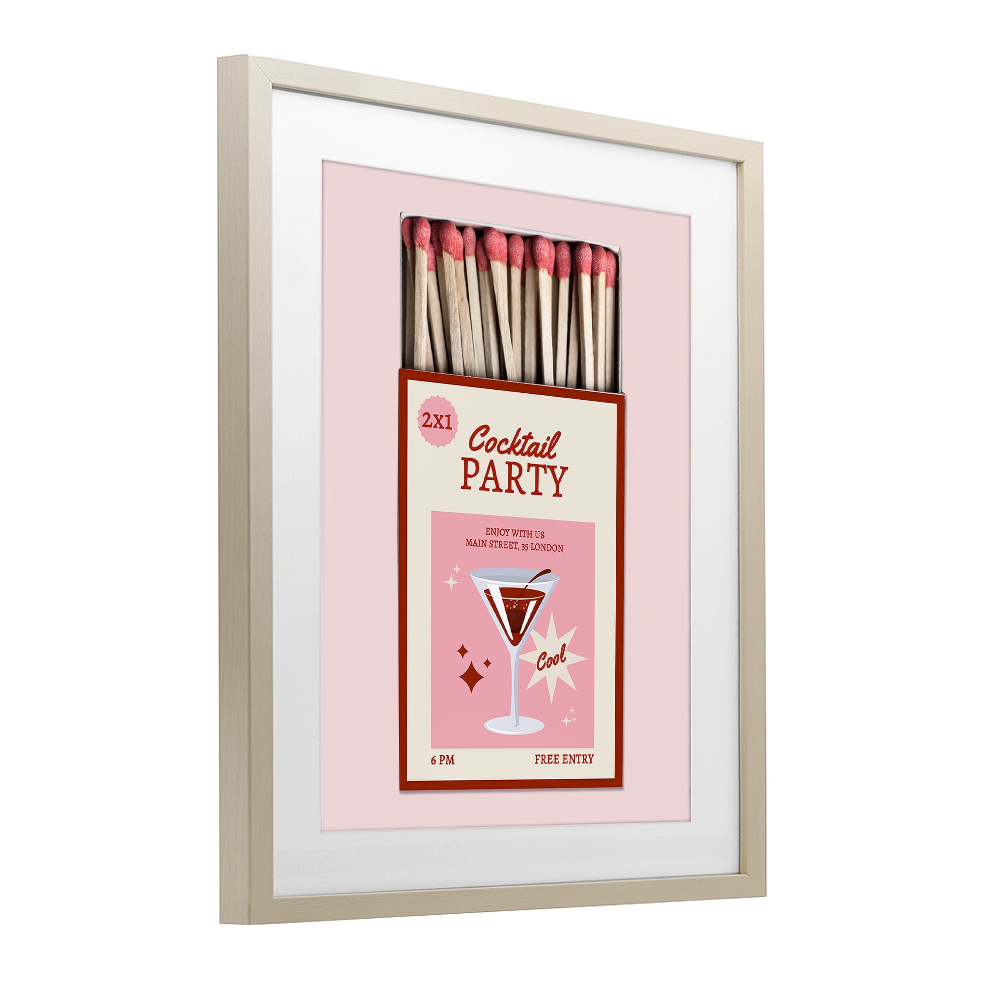 Stupell Industries Cocktail Party Matchbox Birch Framed Print Under Glass, design by CAD Designs