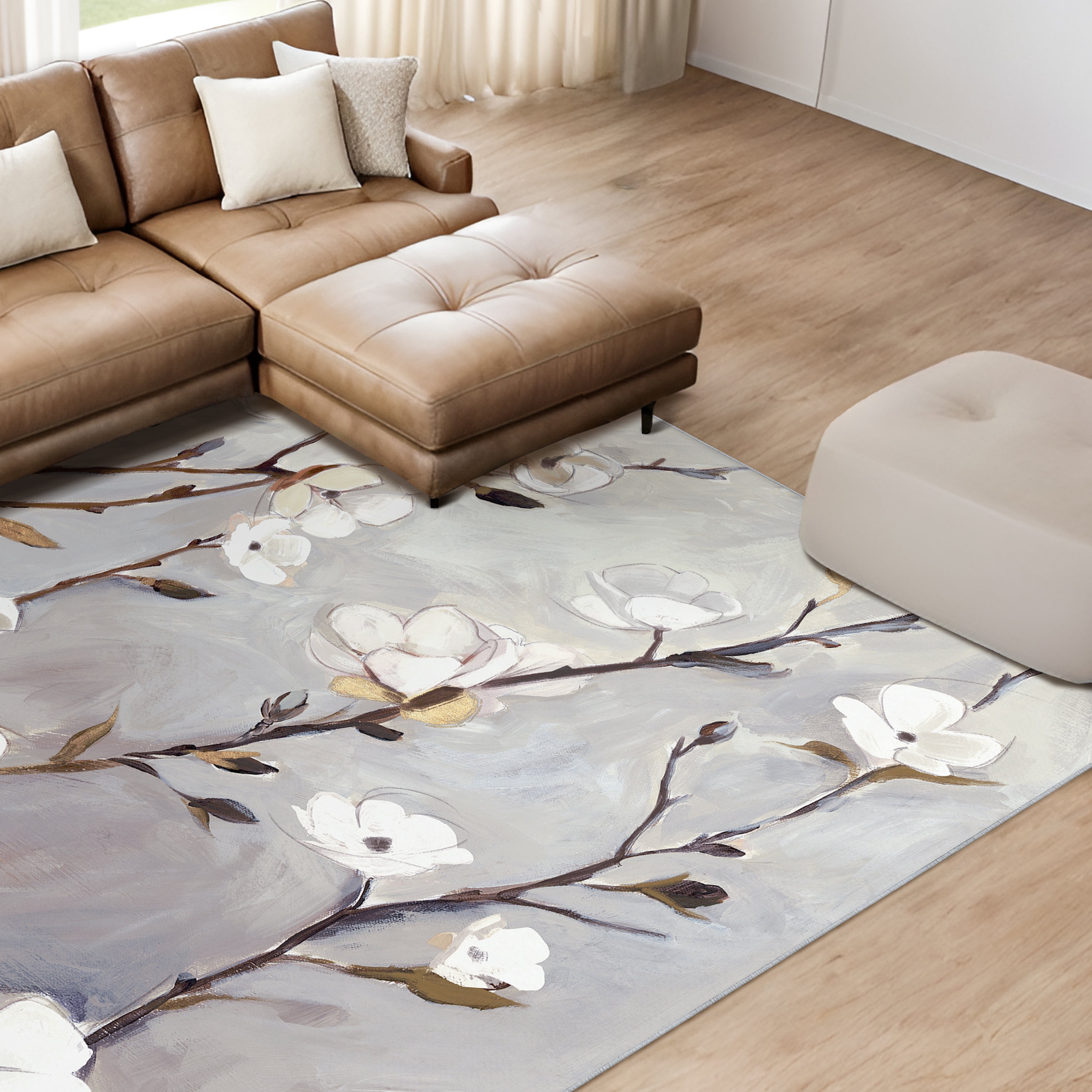 Blossoming Up II Washable Flowers Art Area Rug size 8'x10', Power-loomed, Heavenly Softness with Non-Slipping Backing