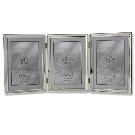 Silver Beaded Frame - Polished Silver Plate 5x7 Hinged Triple Picture Frame - Bead Border Design