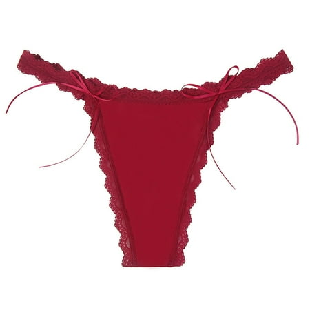 

BSDHBS Lingerie for Women Bow Lady Underwear Women s Glitter Lace Low Rise Thongs Underwear Panties Panty Red Size XS