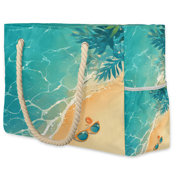 Herdesigns Ocean Tote Beach Bag for Women Ladies with Zipper Tropical Island Coastal Large Waterproof Sandproof Swim Pool Bag