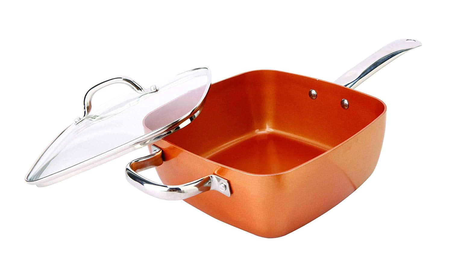 Deep Ceramic Copper Nonstick Square Chef Pan 10INCH Kitchen Dining Cookware 