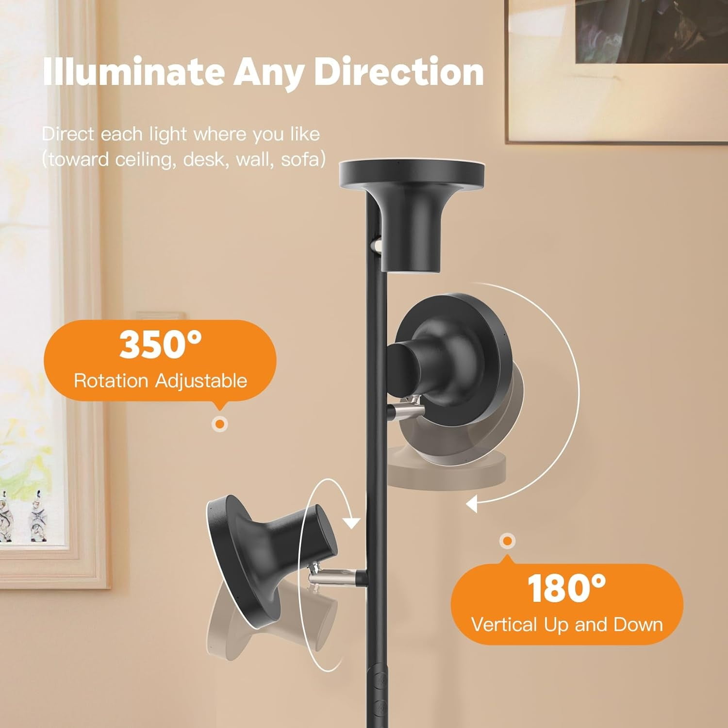 36W LED Floor Lamp, Modern Dimmable Standing Lamp with Remote & Touch Control, 4 Color Temperatures, 3 Rotatable LED Light Floor Lamps for Living Room, Bedroom, Office
