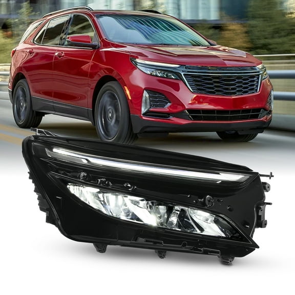 AKKON - Fits 2022-2024 Chevy Equinox LT / RS [FULL LED] Running Turn Signal Chrome Headlight Headlamp Passenger Right