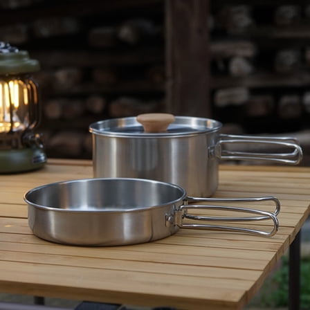 Milisten Folding Handle Cooking Pot Professional Camping Cookware Silver 1 Set 15.00X15.00X8.00CM