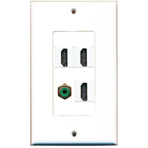 RiteAV - 3 Port HDMI 1 Port RCA Green Wall Plate Decorative