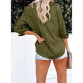 thumbnail image 4 of Blusa de jacquard de satén con cuello en V para mujer, blusa holgada informal con cuello vuelto y cierre de botones, blusas de manga larga, camisa verde S, 4 of 6