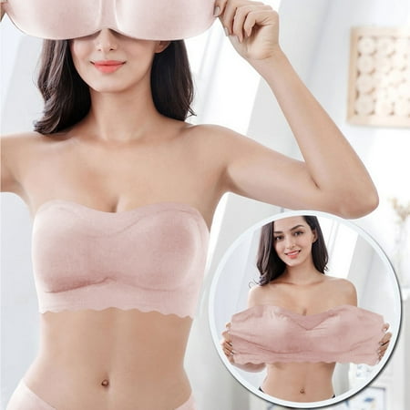 

CHGBMOK Women s Strapless Bandeau Bra Seamless Bralettes Stretchy Solid Color Padded Bandeau Tube Top Bra for Women