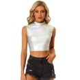 thumbnail image 1 of Top corto metálico para mujer, camisetas sin mangas holográficas brillantes sin mangas para fiesta Plata L, 1 of 6